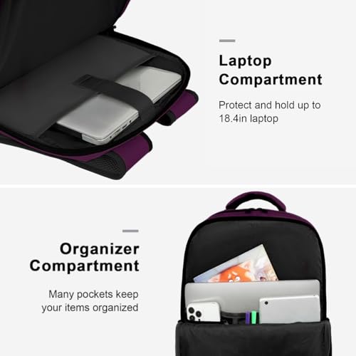 MATEIN Large 45L Travel Backpack for Women, Airline Approved Carry on Backpack with Shoe Compartment, Water Resistant Luggage College Overnight Weekender Travel Bag Fit 18" Laptop, Purple - color: Purple, size: XX-Large