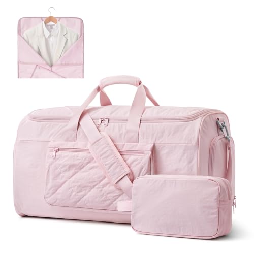 S-ZONE Garment Duffle Bags for Travel Carry on Convertible 2 in 1 Suit Bags Hanging Suitcase with Toiletry Bag 50L - color: Pink