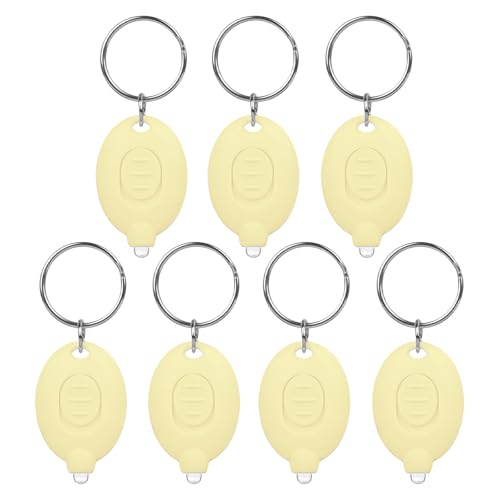 7 Pcs LED Keychain Flashlight Mini Keychain Light Bright Tiny Flashlight Small Portable Flashlight Battery Powered with Key Ring for Outdoor Activities And Emergency Lighting, Light Yellow Shells - color: Yellow, size: 7 PCS