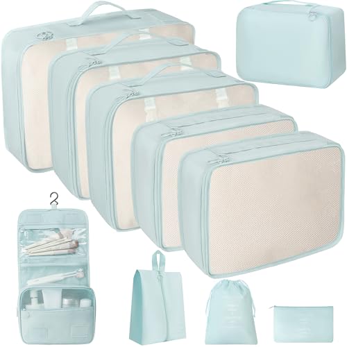 10 Pcs Set Packing Cubes - Travel Packing Organizers, Expandable Suitcase Organizer, Luggage Organizer Bags - color: BLUE