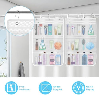 2 Pack Mesh Shower Caddy Hanging Organizer with 7 Pockets, Quick Dry Bathroom Storage Bag, Cruise Cabin and Dorm Essentials for Travel, Toiletry Organizer for Shampoo Soap