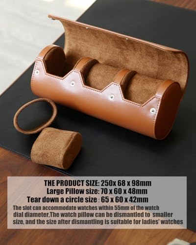watch box organizer for mens watch case travel roll Portable 3 Watch Display Storage with Velvet Sections to Holder Large Watch (Light Brown) - color: Light Brown