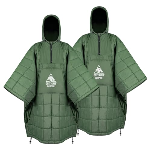 ONETIGRIS Camping Blanket with with Recycled Synthetic Insulation,Wearable Hoodie Blanket | Ultralight Water-Resistant Warm Camping Blanket for Outdoor, Hiking, Stadium - color: 2pcs-green