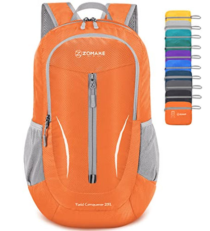 ZOMAKE Ultra Lightweight Packable Backpack 25L, Foldable Hiking Backpacks Water Resistant Small Folding Daypack for Travel(Orange) - color: Orange