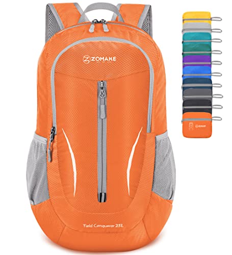 ZOMAKE Ultra Lightweight Packable Backpack 25L, Foldable Hiking Backpacks Water Resistant Small Folding Daypack for Travel(Orange) - color: Orange