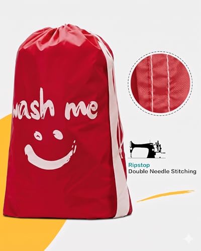 HOMEST 2 Pack XL Wash Me Travel Laundry Bag with Strap, Dirty Garments Organizer, Large Enough to Hold 4 Loads of Clothes, Easy Fit a Hamper or Clothing Basket, Black and Red - color: (Ⅲ- With strap )Black & Red