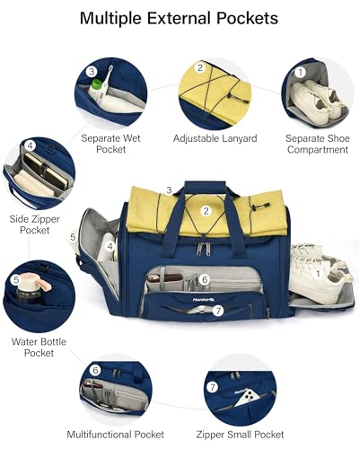 Hanke Expandable Carry On Luggage Bag,3 in 1 Duffle Bag for Travel,45L-55L Weekender Overnight Bag with 15.6" Compartment for Women & Men (Blue) - color: Blue