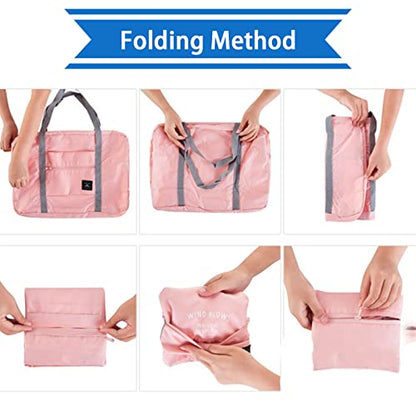 Travel Bag 12 Packes Carry on Luggage Foldable Duffel Bag Sports Gym Bag Weekender Overnight Bag Water Resistant Nylon Travel Duffel for Men Women (Pink 12PCS) - color: Pink 12