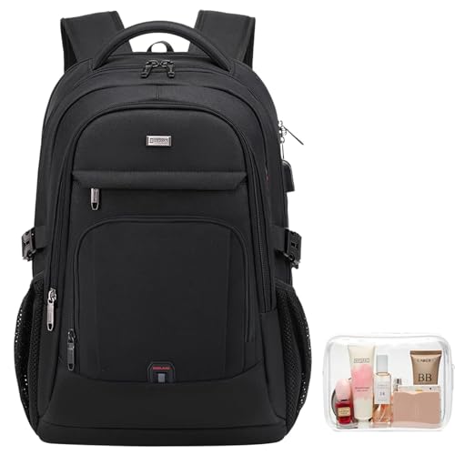DUSLANG 17 Inch Laptop Backpack for Travel Water Resistant College Backpack for Men Women Laptop Bag with USB Charging Port Clear Cosmetic Bag,Black - color: Black-m, size: 17 Inch
