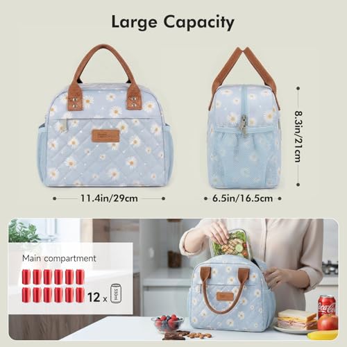 HOMESPON Insulated Lunch Bag for Women Men Adults Lunch Tote with Front Pocket Lunch Box Container Cooler Bag for Work Picnic (Blue Daisy) - color: Blue Daisy
