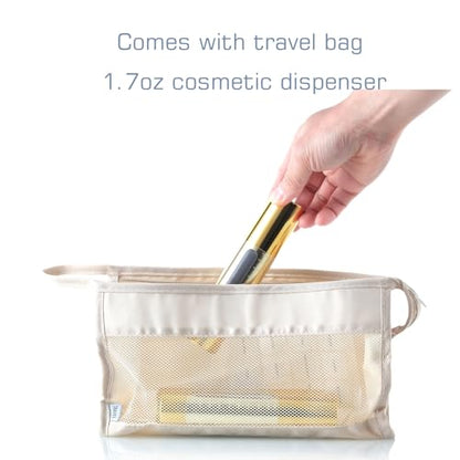 Gold, 50ml empty cosmetic pump bottle with travel bag, refillable, vacuum pump bottle for lotion, toner, foundation make-up, hair oil, hand sanitizer and other liquids, 7 pieces (1.7 oz/50ml) - size: 50 ML