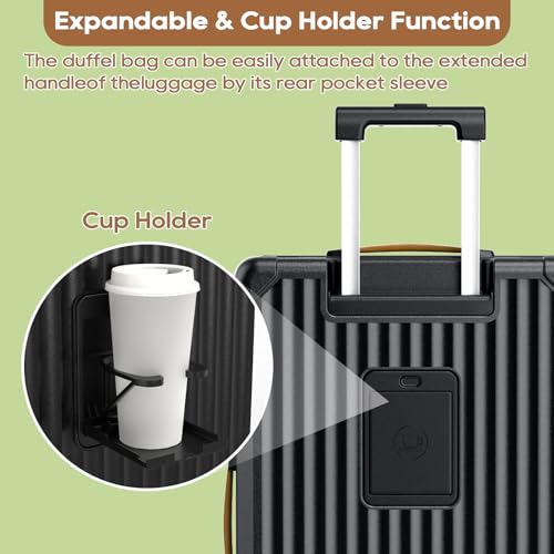 Joyway 5 Piece Luggage Set with Cup Holder, Expandable 25% Capacity, Includes Handbag, Anti Slip Wheels, Hook, Smart Carry On Suitcase for Men and Women, Spinner Travel Black - color: Black, size: 5 piece set (20/24/28inch-Handbag)