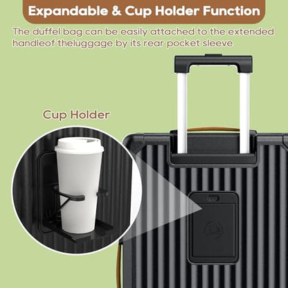 Joyway 5 Piece Luggage Set with Cup Holder, Expandable 25% Capacity, Includes Handbag, Anti Slip Wheels, Hook, Smart Carry On Suitcase for Men and Women, Spinner Travel Black - color: Black, size: 5 piece set (20/24/28inch-Handbag)