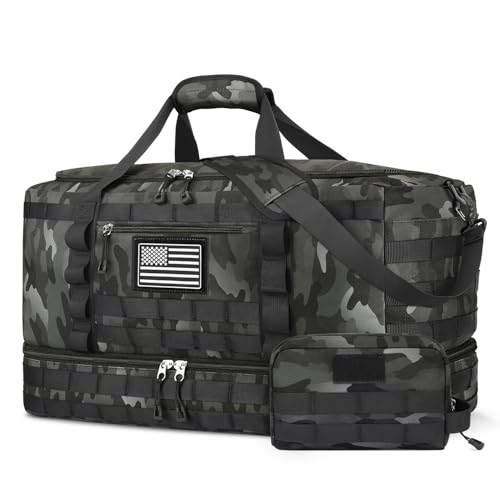ETRONIK Travel Bag for Men Women, Gym Bag & Tactical Duffle Bags for Travel, Carry on with Toiletry Bag and Shoe Compartment, Weekender Overnight Trip with Wet Pocket for Workout Medical, Black Camo - color: Black Camo, size: Medium