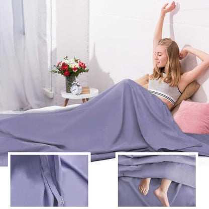 Sleeping Bag Liner,Travel Sheet & Adult Sleep Sack, Camping Sheets Travel Sleep Sack for Backpacking,Hotels & Hostels -Lightweight Single &Double Travel Sheet Camping Sheets - color: Single Lavender