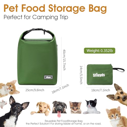 Dog Food Travel Bag Pet Food Container2PCS Collapsible Dog Travel Bowls and Zipper Side Pocket 20L (Green, Large) - color: Green, size: 20L