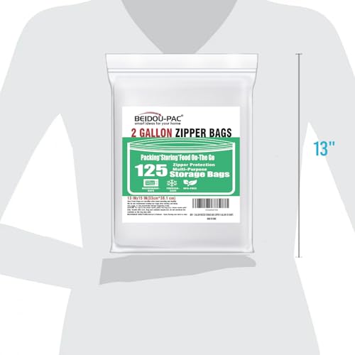 BEIDOU-PAC 2 Gallon Large Food Storage Freezer Bags, 125 Count | Double Zipper | 13" * 15", Freshness Easy Open Reclosable Clear Plastic Bags - style: Zip | 2 gal 125 count