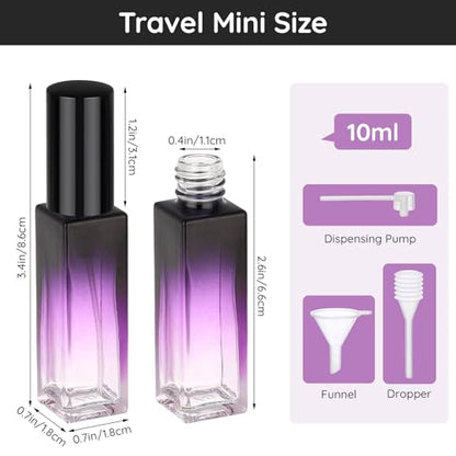 Segbeauty 0.34oz Perfume Travel Bottles Refillable, 10pcs 10ml Glass Empty Perfume Atomizer Sprayer, Mini Portable Travel Cologne Spray Bottle, Cologne Atomizer Set with Refill Pump Tools - color: Green Blue Red Purple Black, style: Mini Bottle Set