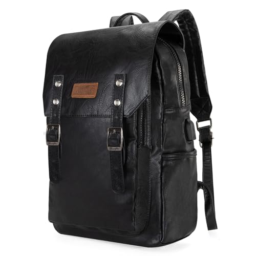 Montana West Wrangler Laptop Backpack with USB Charging Port, Vintage Travel Work College Bookbag for Women Men - color: Black