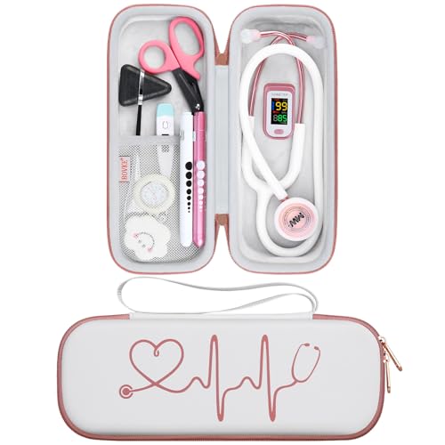 BOVKE Stethoscope Case Bag for 3M Littmann Classic III, Lightweight II S.E, Cardiology IV, MDF Acoustica Lightweight Stethoscopes - Extra Pocket fits Nurse Accessories for Work, White Rosegold - color: White Rosegold