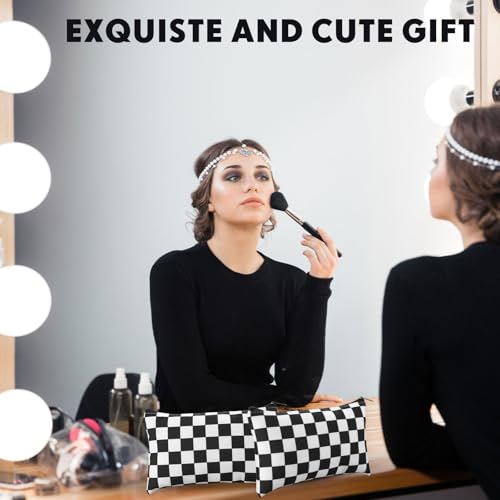 Eccliy 20 Pcs Checkered Makeup Bag Checkered Cosmetic Bag Canvas Gifts Accessories for Women Toiletry Pouch with Zipper Gift Bags for Team Party - size: 8 x 5 Inch, style: Checkered