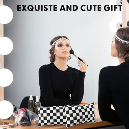 Eccliy 20 Pcs Checkered Makeup Bag Checkered Cosmetic Bag Canvas Gifts Accessories for Women Toiletry Pouch with Zipper Gift Bags for Team Party - size: 8 x 5 Inch, style: Checkered
