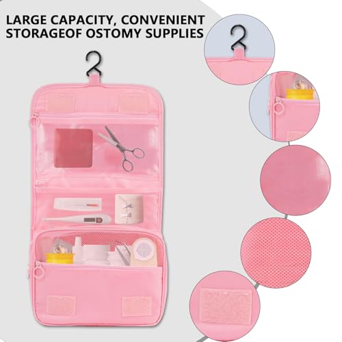 Set Patient Travel Makeup Bag for Ostomy and Colostomy Supplies, Set Patient Cosmetic Bag with Hanging Setup and Stylish Covers for Women (Pink) - color: Pink