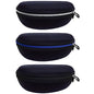 3 Pack Zipper Shell Eyeglasses and Sunglasses Case with Plastic Carabiner Hook - color: Black+blue+sliver