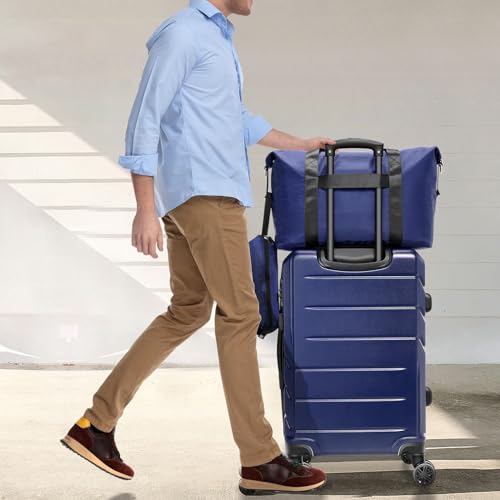Hoteel Luggage Sets 3 Piece, 4-Yr Warranty, PC+ABS Suitcases with Wheels and Side Hook, Hardshell 20 inch Luggage with Duffel Bag Travel Bag, Dark Blue - color: Dark Blue, size: 3 Piece Set (20/DB/TB)