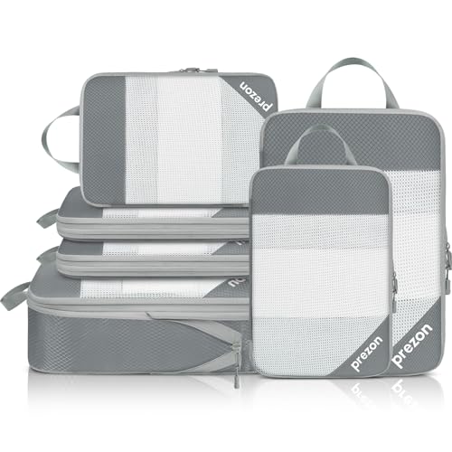 Compression Packing Cubes for Travel, Lightweight Vacation Travel Essentials, Travel Accessories for Suitcase Organizer Bags Set, Durable Luggage Organizer - color: Grey, size: 6 set-Half Mesh
