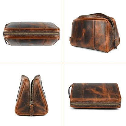 ELIZO Premium REAL Leather Toiletry Bag for Men Dopp Kitt Hanging Mens Toiletry Large TSA Toiletries Bag Shaving Grooming Bag Organizer - size: Large