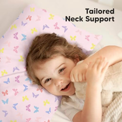 KeaBabies Organic Toddler Pillow with Pillowcase, Jumbo 14X20 - Soft Cotton Toddler Pillows for Sleeping - Machine Washable - Perfect for Travel, Toddler Bed Set (Flutter) - color: Flutter