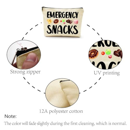 CREATCABIN Emergency Snacks Makeup Bags Canvas Cosmetic Bag Multi Purpose Case Zipper Pouches Toiletry Travel Storage Purse Portable Storage for Women Graduation Gifts 10x7Inch - style: Emergency Snacks