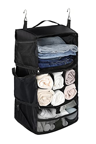 ELEZAY Hanging Packing Cubes Portable Closet 3-Shelf Travel Collapsible Compression Garment Organizer for Carry-on Luggage Suitcase Space Saver Bag X-Large_No Side Pockets, Black - color: Black, size: X-Large_12*10*24 IN