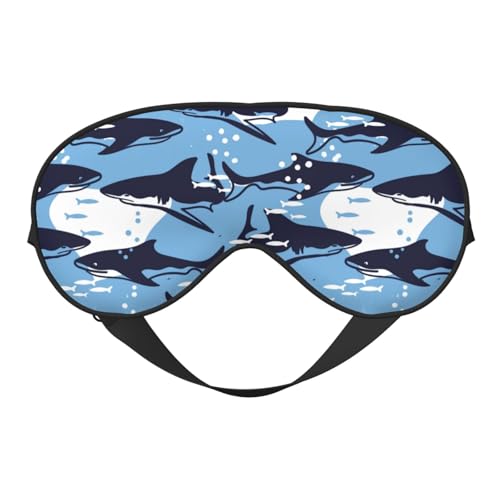 Sleep Eye Mask Abstract Blue Sharks and Fish Sleep Mask for Women Men Comfortable Eye Mask with Adjustable Strap Soft Eye Cover Blindfold for Travel Yoga Nap Shift Work - color: Abstract Blue Sharks and Fish