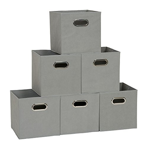 Household Essentials 84-1 Foldable Fabric Storage Bins Set of 6 Cubby Cubes with Handles Gray (Pack of 6) - color: Gray, size: 11” L x 11” W x 11” H (Pack of 6)