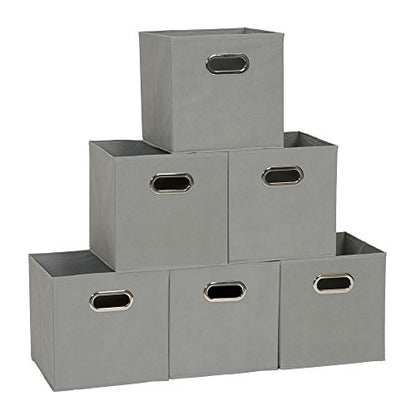 Household Essentials 84-1 Foldable Fabric Storage Bins Set of 6 Cubby Cubes with Handles Gray (Pack of 6) - color: Gray, size: 11” L x 11” W x 11” H (Pack of 6)