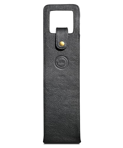Premium Collection Single Bottle Wine Tote, Black | Genuine Leather, Elegant & Durable, Secure Locking Strap, Sophisticated Gift for Wine Enthusiasts - color: Black