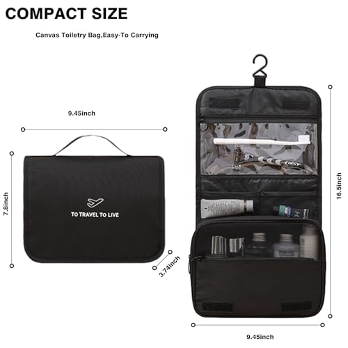 L&FY Hanging Travel Toiletry Bag Women's Cosmetic Organizer Makeup Case Pouch Men's Shaving Kits With Handle (Canvas Black) - color: Canvas Black, size: Compact Size