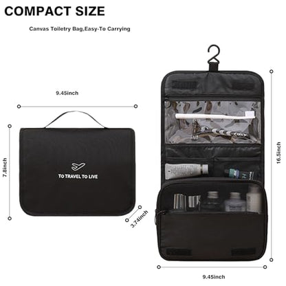 L&FY Hanging Travel Toiletry Bag Women's Cosmetic Organizer Makeup Case Pouch Men's Shaving Kits With Handle (Canvas Black) - color: Canvas Black, size: Compact Size