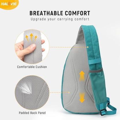 HALOVIE Anti Theft Crossbody Sling Bag RFID Travel Sling Backpack Lightweight Hiking Shoulder Chest Bag for Walking Work - color: Cyan