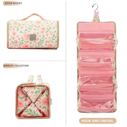 ROYALFAIR Roll Up Makeup Bag, Travel Toiletry Bag for Women with 4 Clear TSA Approved Pouches, Hanging Travel Organizer, Folding Cosmetic Bag for Men and Women - color: printing