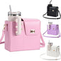 Outdoor Portable Crossbody Water Cup Purse Bag Water Bottle Carrier Bag with Phone Pocket Tumbler Carrier with Strap - color: Pink