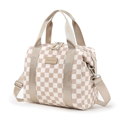 Lunch Bag Women Insulated Lunch Box,Cute Lunch bags,Reusable Large Capacity Leakproof Cooler Bag with Adjustable Shoulder Strap, Retro Lunch tote for Work Office Picnic Travel(Checker Beige Brown) - color: Beige brown
