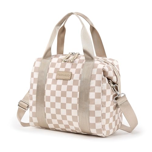 Lunch Bag Women Insulated Lunch Box,Cute Lunch bags,Reusable Large Capacity Leakproof Cooler Bag with Adjustable Shoulder Strap, Retro Lunch tote for Work Office Picnic Travel(Checker Beige Brown) - color: Beige brown