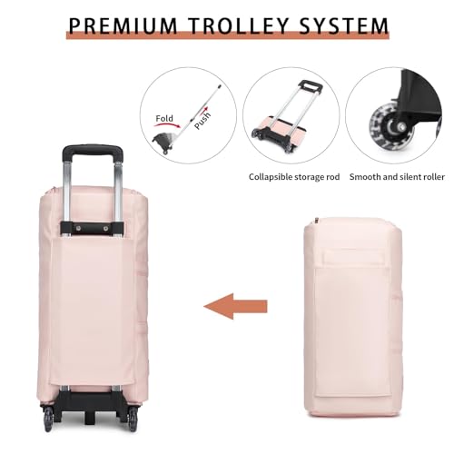 seyfocnia Rolling Garment Bag,Rolling Duffle Bag with Wheels Rolling Garment Bags for Travel with Shoe Pouch Carry On Bag Weekender Bags Garment Duffel Bag for Women-Pink - color: Pink