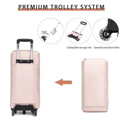 seyfocnia Rolling Garment Bag,Rolling Duffle Bag with Wheels Rolling Garment Bags for Travel with Shoe Pouch Carry On Bag Weekender Bags Garment Duffel Bag for Women-Pink - color: Pink