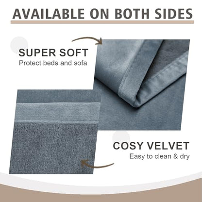 Ameritex Pet Bed Blanket Reversible 100% Waterproof Velvet Super Soft for Sofa and Bed - color: Blue+navyblue, size: 68x82 Inches