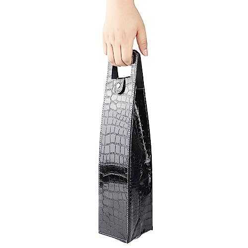 Leather Wine Bottle Carrier, Wine Gift Bag PU Resuable Leather Wine Tote Bag Champagne Beer Gift Bags Carrier for for Picnic Beach Party Travel, Good Gifts for Wedding Housewarming Wine(Black) - color: Black