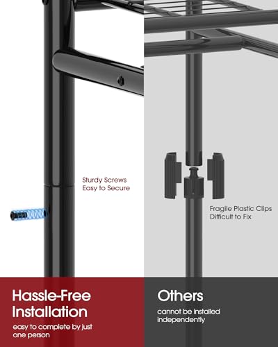 Sakugi Clothes Rack - 45.2" x 12.2" x 79.5" Clothing Rack with Shelves & Wheels, Multi-Functional Wardrobe Closet with Hooks, Sturdy Metal Garment Rack for Bedroom, Laundry, Balcony (Black) - color: Black, size: X-Large